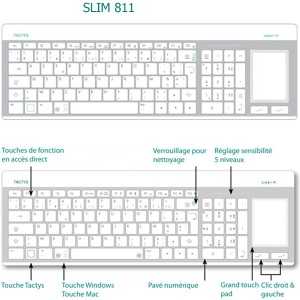SLIM 811 Clavier Hygiene tactile extra plat, verre trempé avec Touch Pad et pavé numérique
